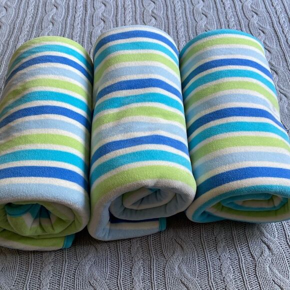 Baby Boy Kids Bundle 3 Striped Sherpa Blankets - Picture 6 of 9